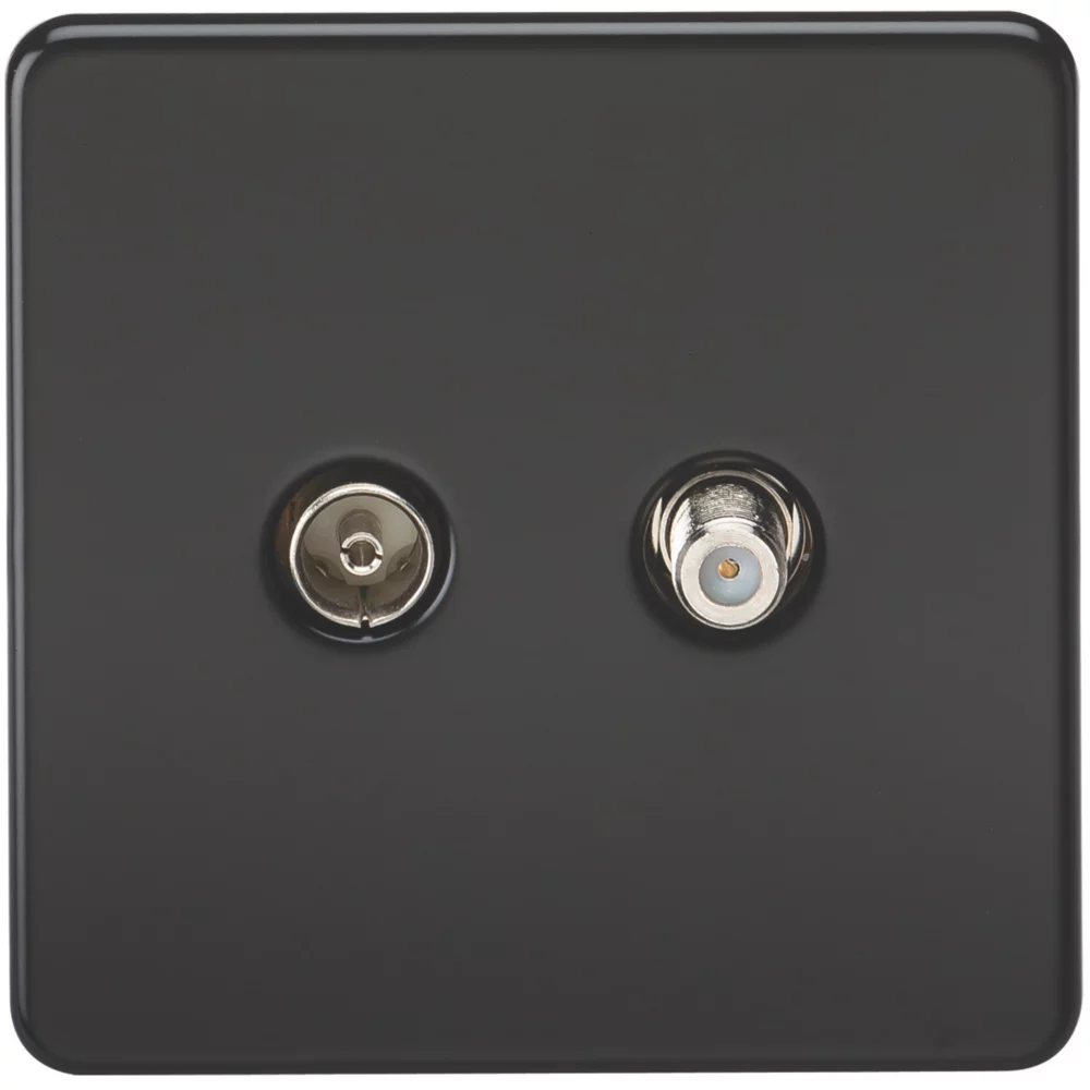 Knightsbridge SF0140MB 2-Gang Isolated Coaxial TV & F-Type Satellite Socket Matt Black