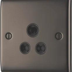 British General Nexus Metal 5A 1-Gang Unswitched Round Pin Socket Black Nickel With Black Inserts
