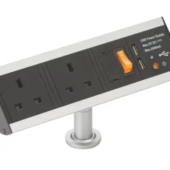 Knightsbridge SK0011 13A 2-Gang SP Switched Power Station + 2.4A 2-Outlet Type A USB Charger Black