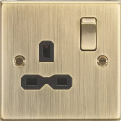 Knightsbridge CS7AB 13A 1-Gang DP Switched Single Socket Antique Brass With Black Inserts