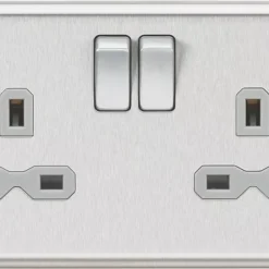 Knightsbridge CL9BCG 13A 2-Gang DP Switched Double Socket Brushed Chrome With Colour-Matched Inserts