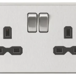 Knightsbridge CS9BC 13A 2-Gang DP Switched Double Socket Brushed Chrome With Black Inserts