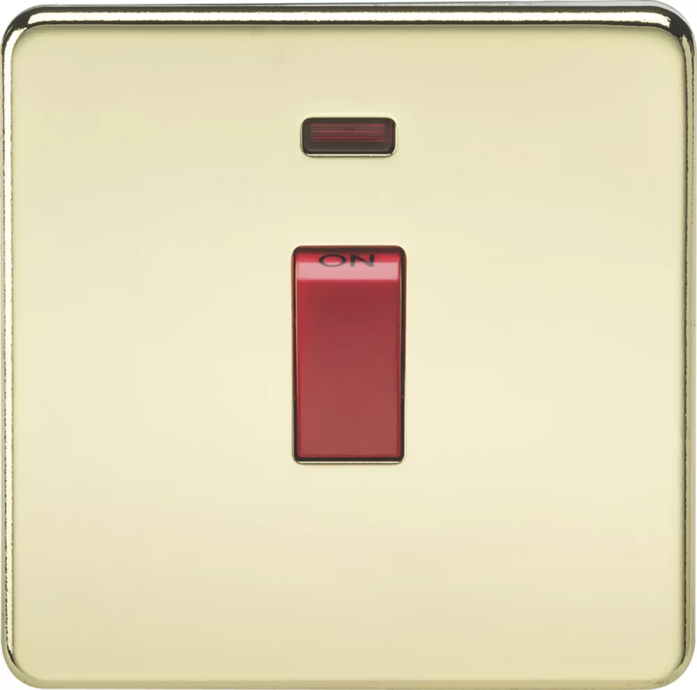 Knightsbridge SF8331NPB 45A 1-Gang DP Control Switch Polished Brass With LED