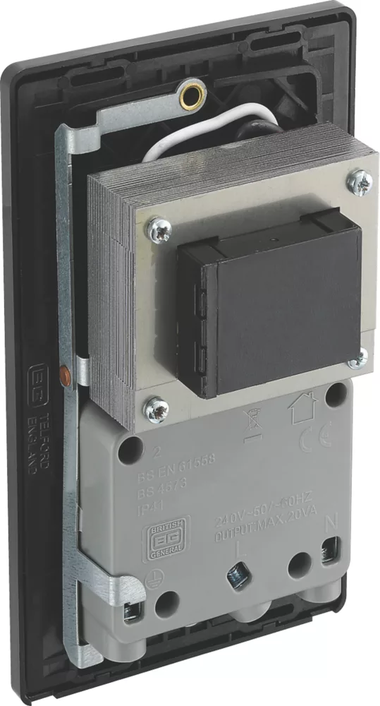 British General Evolve 2-Gang Dual Voltage Shaver Socket 115/240V Satin Brass With Black Inserts - Image 5