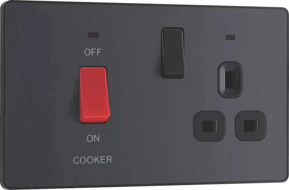 British General Evolve 45A 2-Gang 2-Pole Cooker Switch & 13A DP Switched Socket Grey With LED With Black Inserts - Image 2