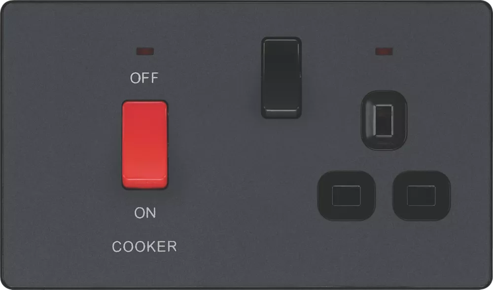 British General Evolve 45A 2-Gang 2-Pole Cooker Switch & 13A DP Switched Socket Grey With LED With Black Inserts - Image 3