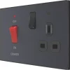 British General Evolve 45A 2-Gang 2-Pole Cooker Switch & 13A DP Switched Socket Grey With LED With Black Inserts