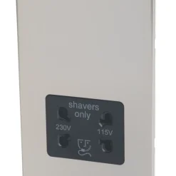 Varilight 2-Gang Dual Voltage Shaver Socket 115 / 230V Satin Chrome With Black Inserts