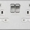 Knightsbridge SFR9224BCW 13A 2-Gang SP Switched Socket + 2.4A 2-Outlet Type A USB Charger Brushed Chrome With White Inserts