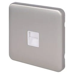 Schneider Electric Lisse Deco Master Telephone Socket Brushed Stainless Steel With White Inserts