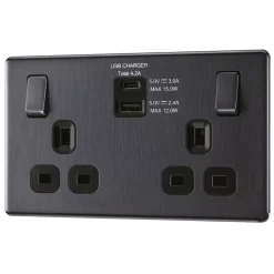 LAP 13A 2-Gang DP Switched Socket + 4.2A 2-Outlet Type A & C USB Charger Slate Grey With Black Inserts