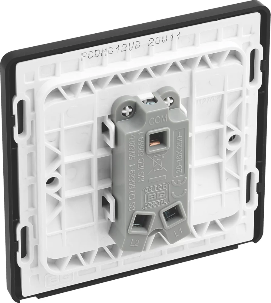 British General Evolve 20 A 16AX 1-Gang 2-Way Wide Rocker Light Switch Grey With Black Inserts - Image 5