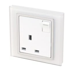 Retrotouch Crystal 13A 1-Gang DP Switched Plug Socket White Glass