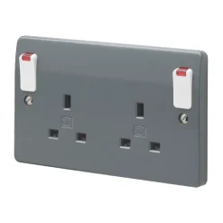 MK Logic Plus 13A 2-Gang DP Switched Plug Socket Grey With Neon With White Inserts