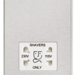 Knightsbridge CS89BCW 2-Gang Dual Voltage Shaver Socket 115 V / 230V Brushed Chrome With White Inserts