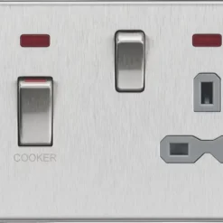 Knightsbridge SFR83MNBCG 45 & 13A 2-Gang DP Cooker Switch & 13A DP Switched Socket Matt White With LED With Colour-Matched Inserts