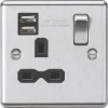 Knightsbridge CL9124BC 13A 1-Gang SP Switched Socket + 2.4A 2-Outlet Type A USB Charger Brushed Chrome With Black Inserts