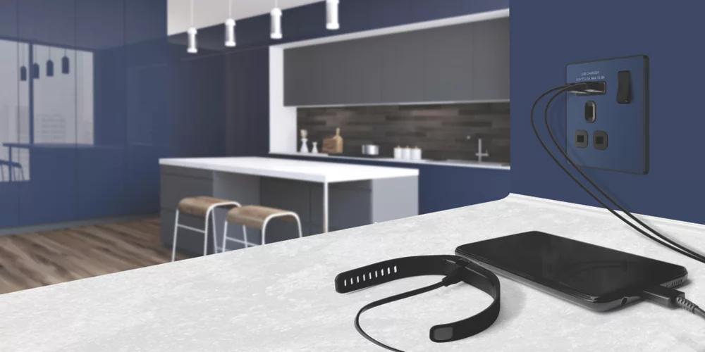 British General Evolve 13A 1-Gang SP Switched Socket + 2.1A 2-Outlet Type A USB Charger Blue With Black Inserts - Image 7