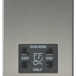 Knightsbridge SF8900BN 2-Gang Dual Voltage Shaver Socket 115 V / 230V Black Nickel With Black Inserts