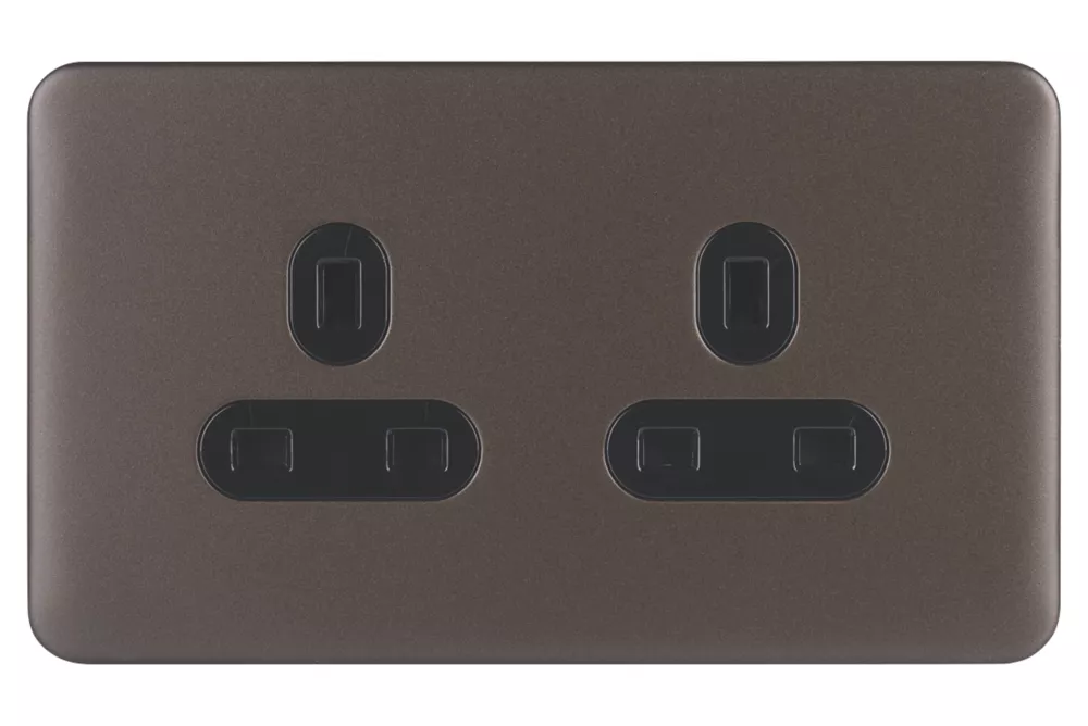 Schneider Electric Lisse Deco 13A 2-Gang Unswitched Plug Socket Mocha Bronze With Black Inserts - Image 2