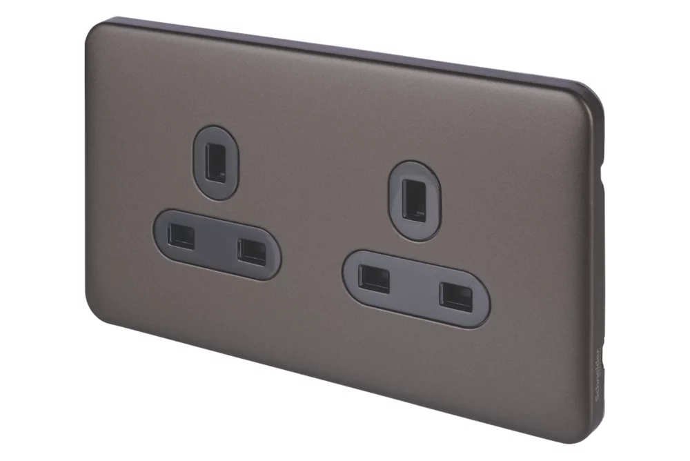 Schneider Electric Lisse Deco 13A 2-Gang Unswitched Plug Socket Mocha Bronze With Black Inserts
