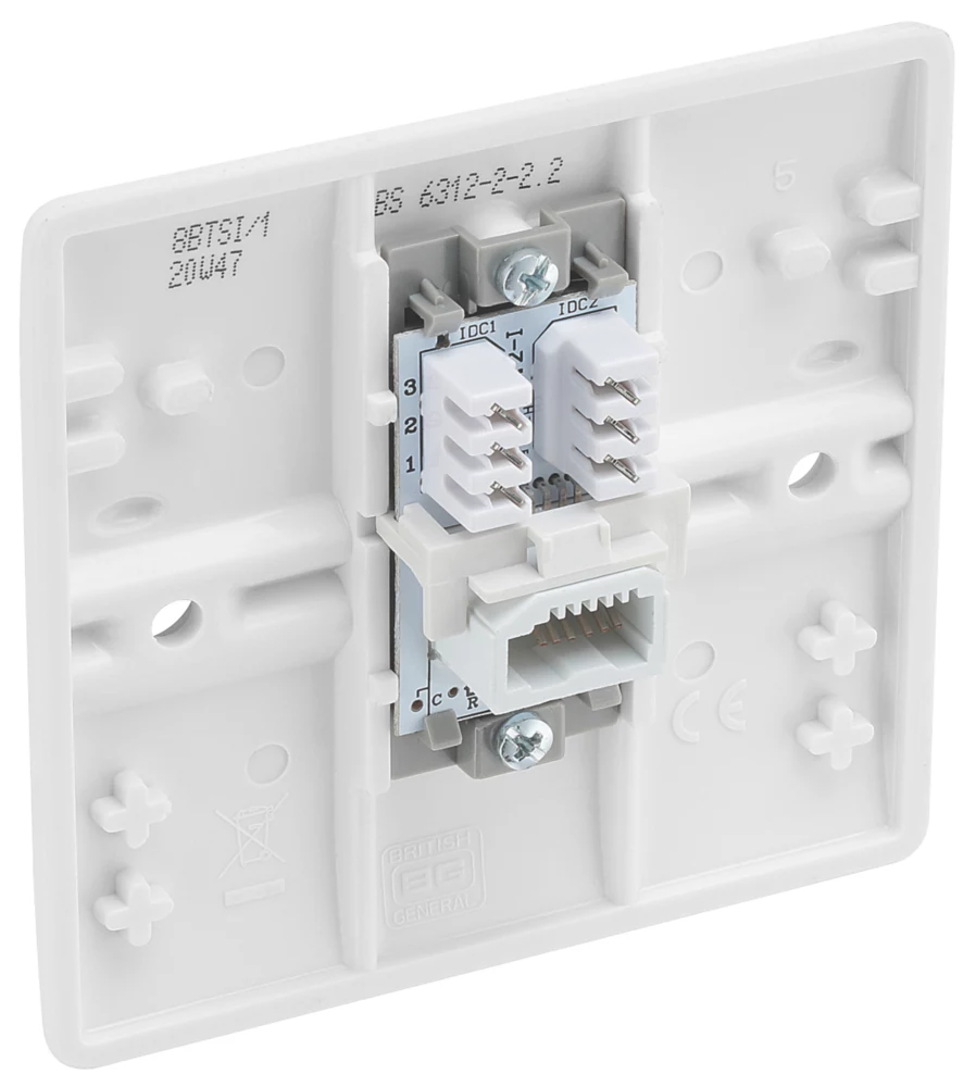 British General 800 Series Slave Telephone Socket White With White Inserts - Image 3