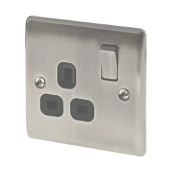 British General Nexus Metal 13A 1-Gang DP Switched Plug Socket Brushed Iridium With Black Inserts