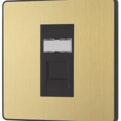 British General Evolve RJ45 Ethernet Socket Satin Brass With Black Inserts