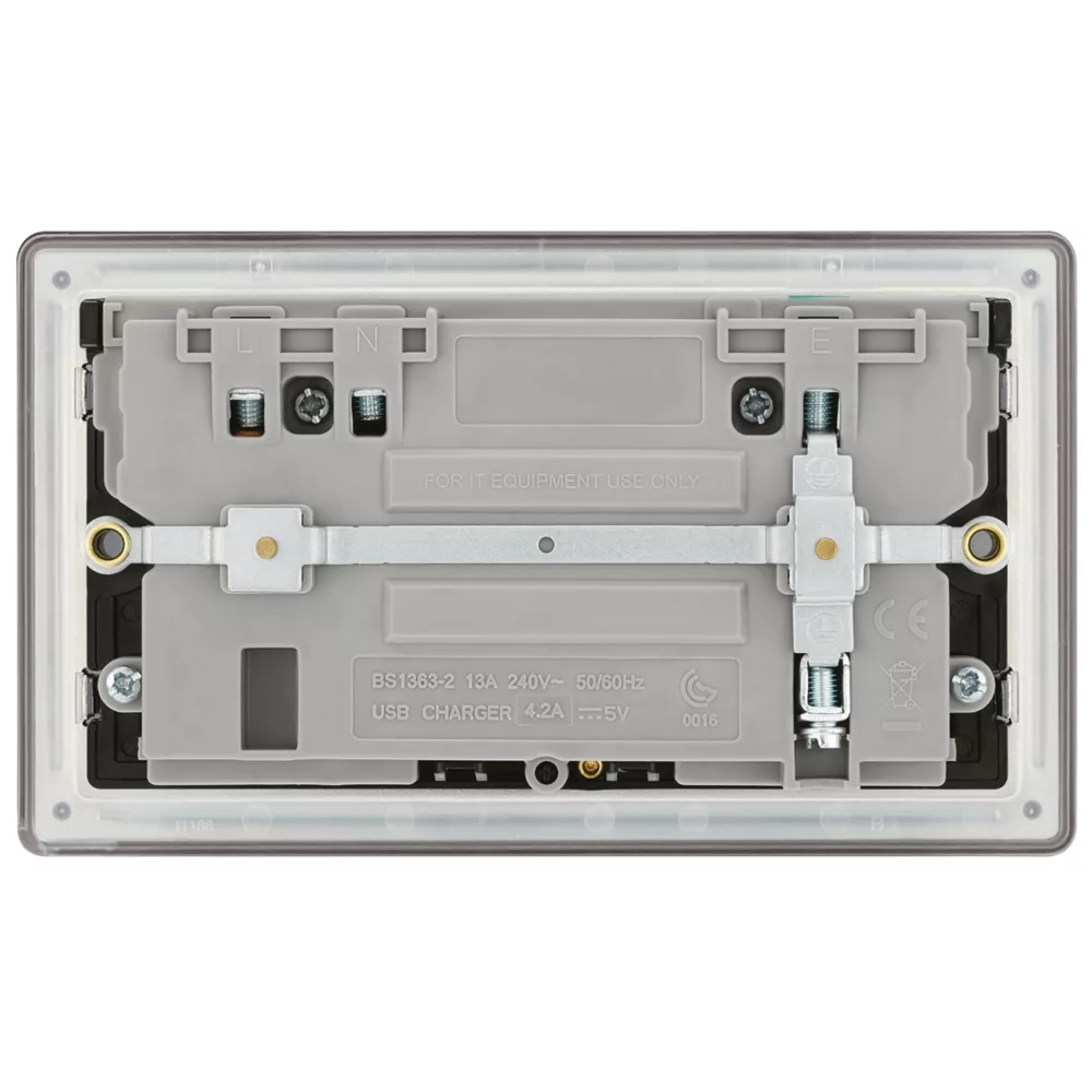 LAP 13A 2-Gang DP Switched Socket + 4.2A 2-Outlet Type A & C USB Charger Black Nickel With Black Inserts - Image 4