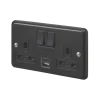 MK Contoura 13A 2-Gang DP Switched Socket + 3A 2-Outlet Type A & C USB Charger Black With Colour-Matched Inserts