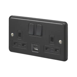 MK Contoura 13A 2-Gang DP Switched Socket + 3A 2-Outlet Type A & C USB Charger Black With Colour-Matched Inserts