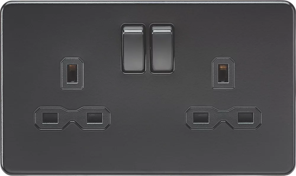 Knightsbridge SFR9000MBB 13A 2-Gang DP Switched Double Socket Matt Black With Black Inserts