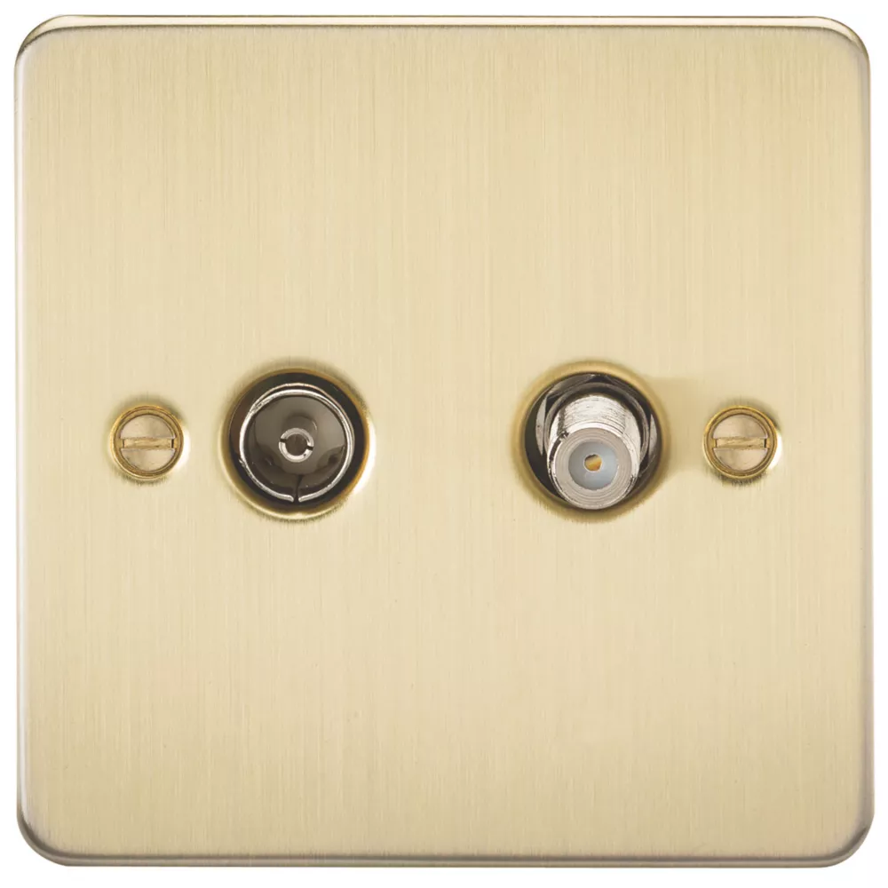 Knightsbridge FP0140BB 2-Gang Isolated Coaxial TV & F-Type Satellite Socket Brushed Brass
