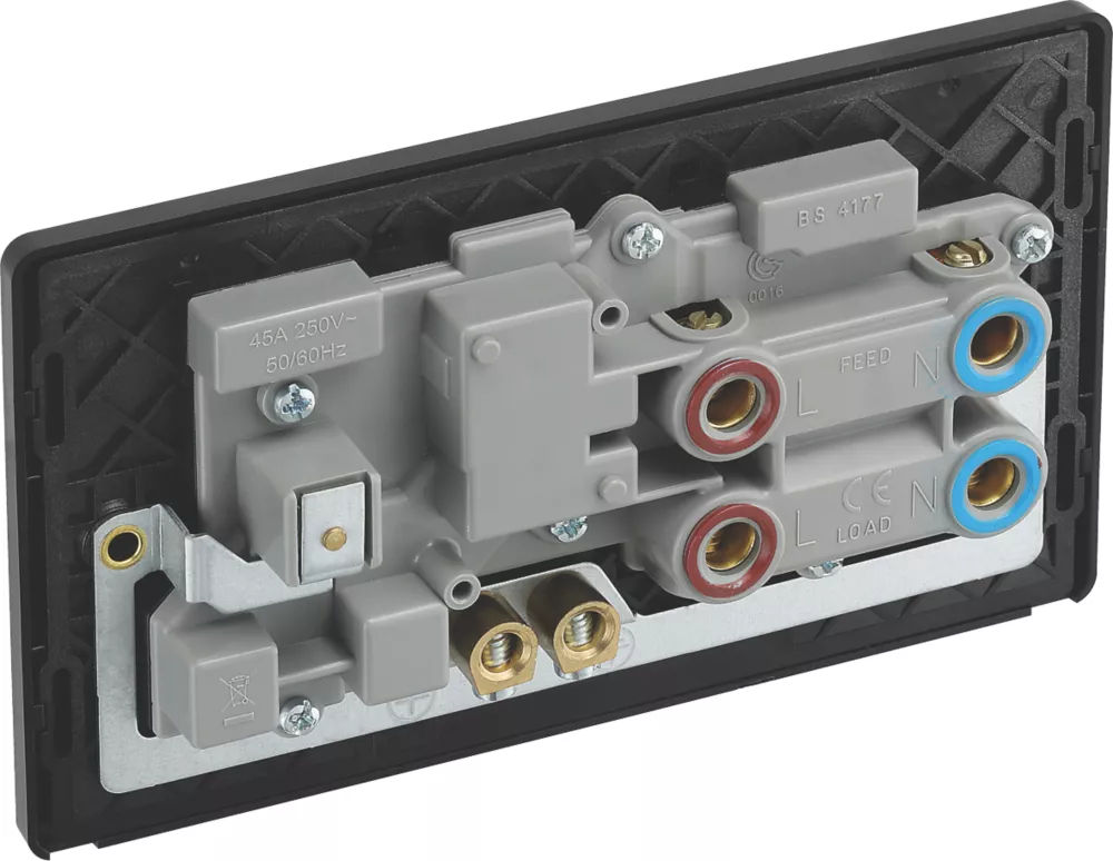 British General Evolve 45A 2-Gang 2-Pole Cooker Switch & 13A DP Switched Socket Satin Brass With LED With Black Inserts - Image 5