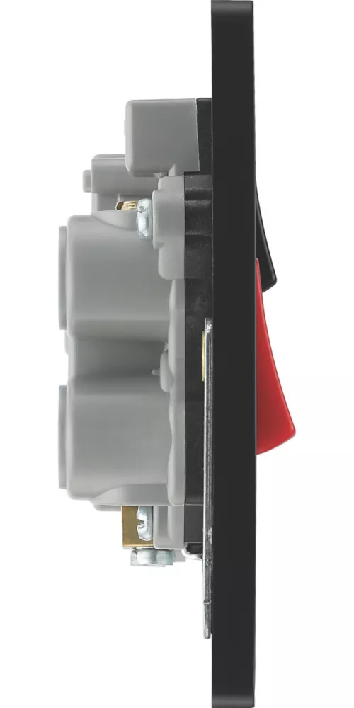 British General Evolve 45A 2-Gang 2-Pole Cooker Switch & 13A DP Switched Socket Satin Brass With LED With Black Inserts - Image 6