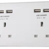 British General 800 Series 13A 2-Gang SP Unswitched Socket + 4.2A 4-Outlet Type A USB Charger White