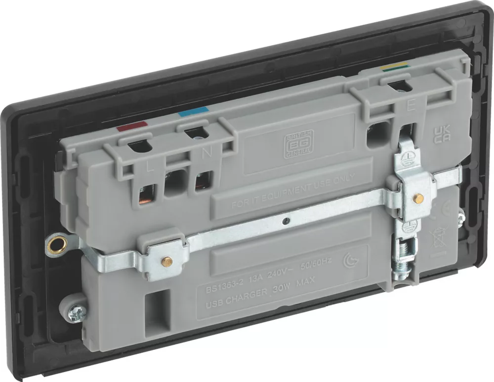 British General Evolve 13A 2-Gang SP Switched Socket + 3A 2-Outlet Type A & C USB Charger Copper With Black Inserts - Image 5