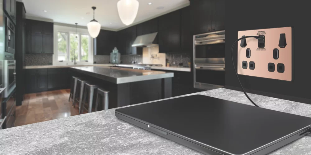 British General Evolve 13A 2-Gang SP Switched Socket + 3A 2-Outlet Type A & C USB Charger Copper With Black Inserts - Image 7