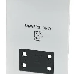 Crabtree Platinum 2-Gang Dual Voltage Shaver Socket 115 / 230V Polished Chrome With Black Inserts