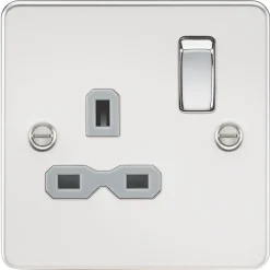 Knightsbridge FPR7000PCG 13A 1-Gang DP Switched Single Socket Polished Chrome With Colour-Matched Inserts