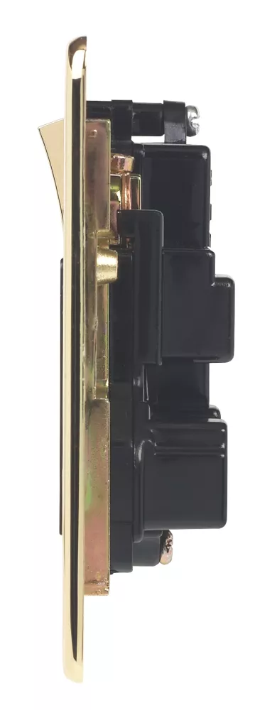 Crabtree Platinum 13A 2-Gang DP Switched Plug Socket Polished Brass With Black Inserts - Image 3
