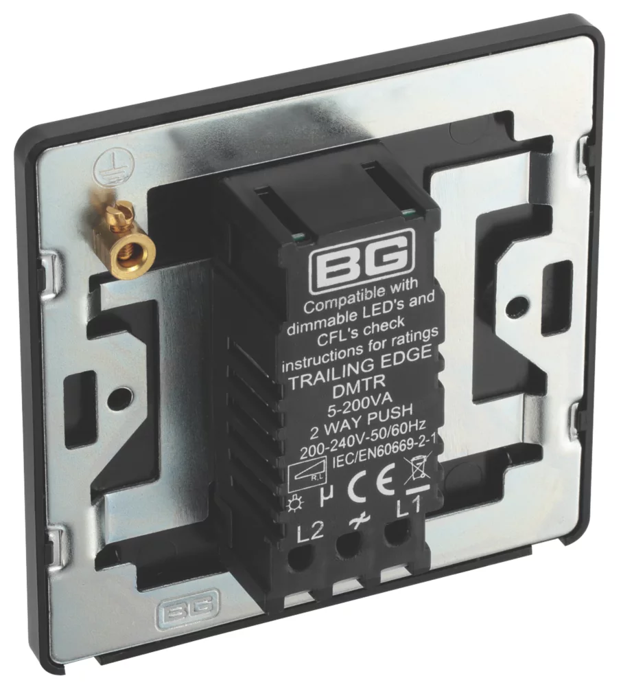 British General Evolve 1-Gang 2-Way LED Trailing Edge Single Push Dimmer Switch With Rotary Control Satin Brass With Black Inserts - Image 5