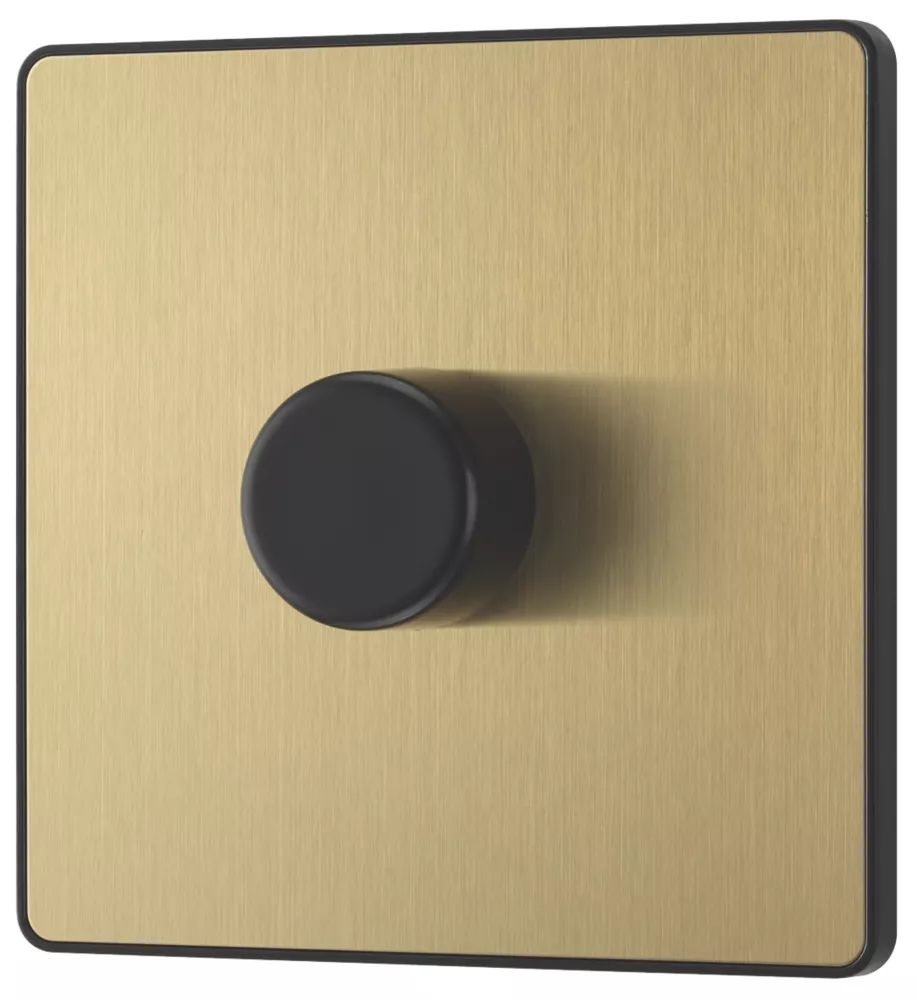 British General Evolve 1-Gang 2-Way LED Trailing Edge Single Push Dimmer Switch With Rotary Control Satin Brass With Black Inserts