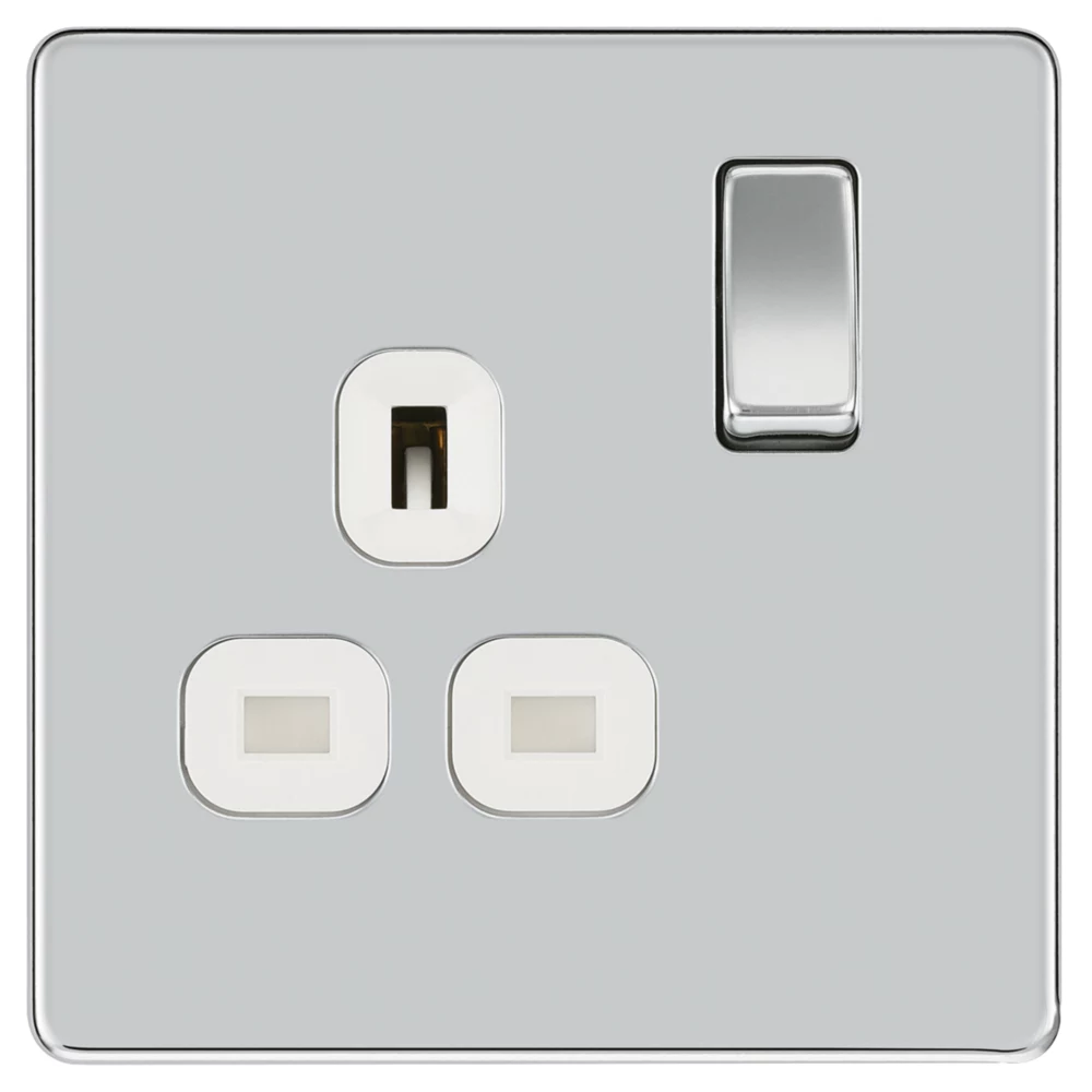 LAP 13A 1-Gang DP Switched Socket Polished Chrome With White Inserts - Image 2