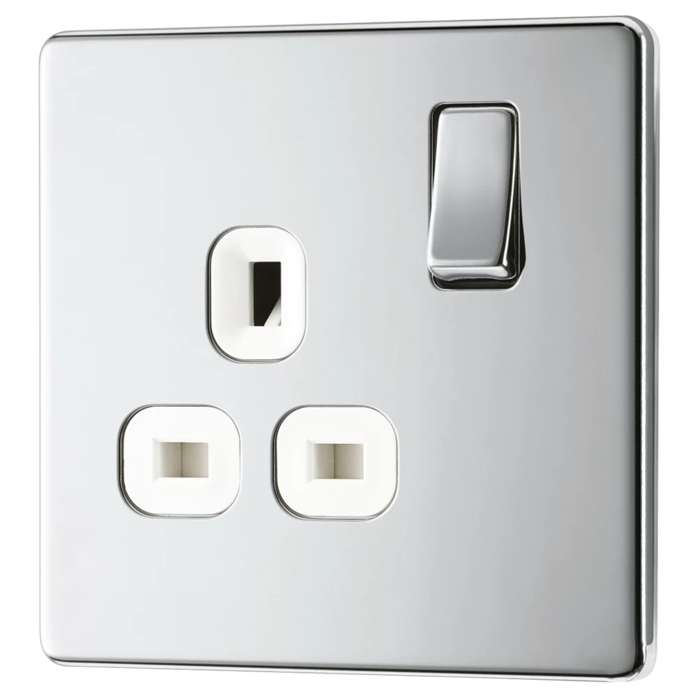 LAP 13A 1-Gang DP Switched Socket Polished Chrome With White Inserts