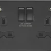 Knightsbridge SFR9904NMBB 13A 2-Gang SP Switched Socket + 2.4A 2-Outlet Type A USB Charger Matt Black With Black Inserts
