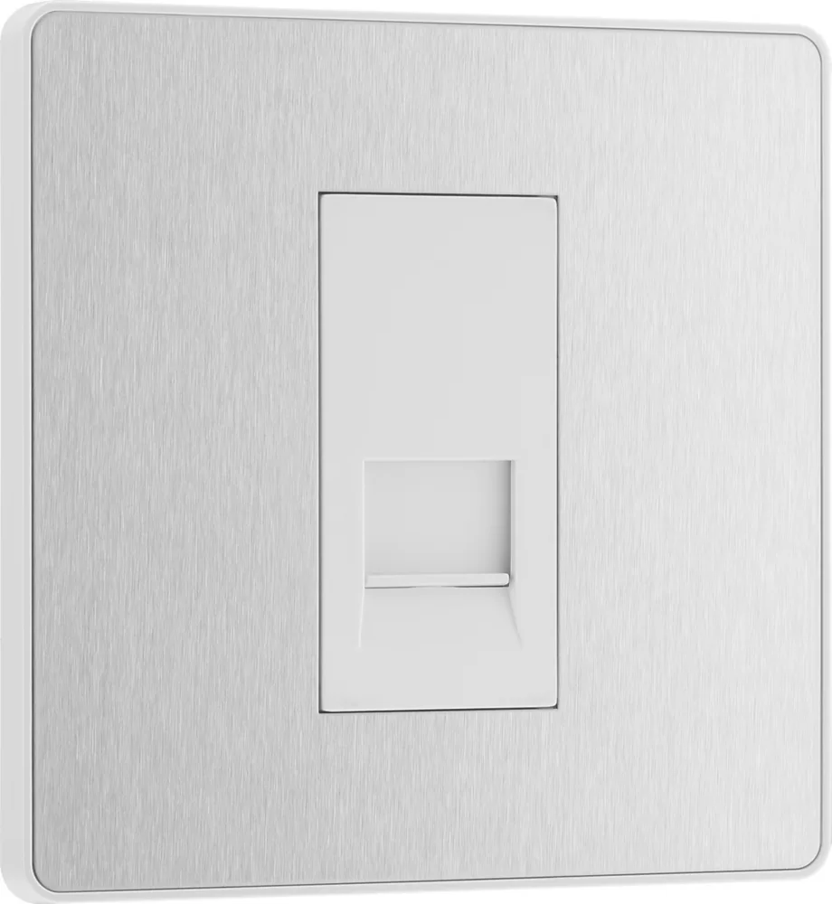 British General Evolve Slave Telephone Socket Brushed Steel With White Inserts - Image 2