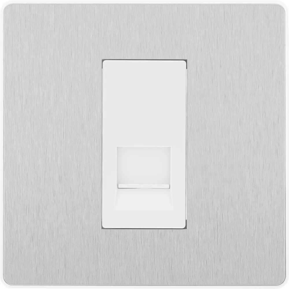 British General Evolve Slave Telephone Socket Brushed Steel With White Inserts - Image 3