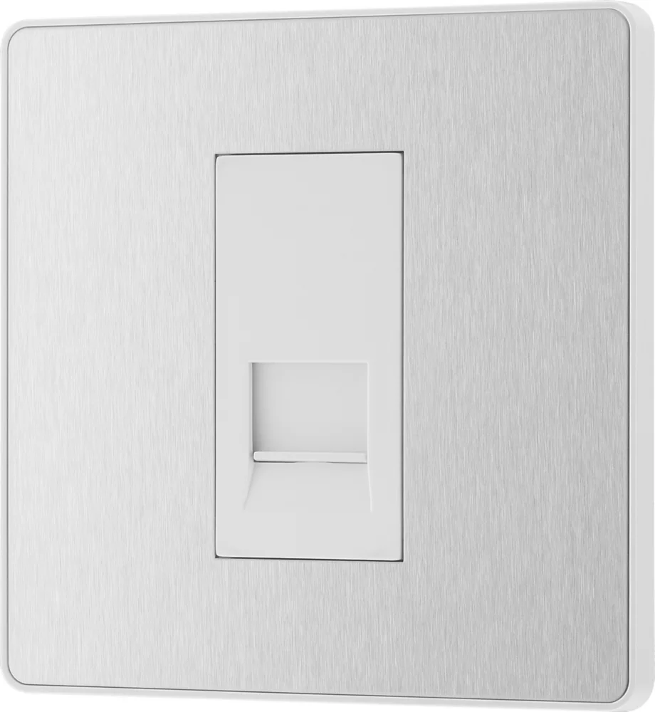 British General Evolve Slave Telephone Socket Brushed Steel With White Inserts - Image 4