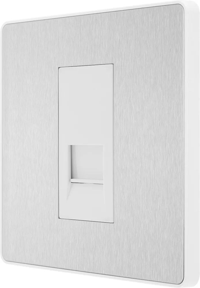 British General Evolve Slave Telephone Socket Brushed Steel With White Inserts